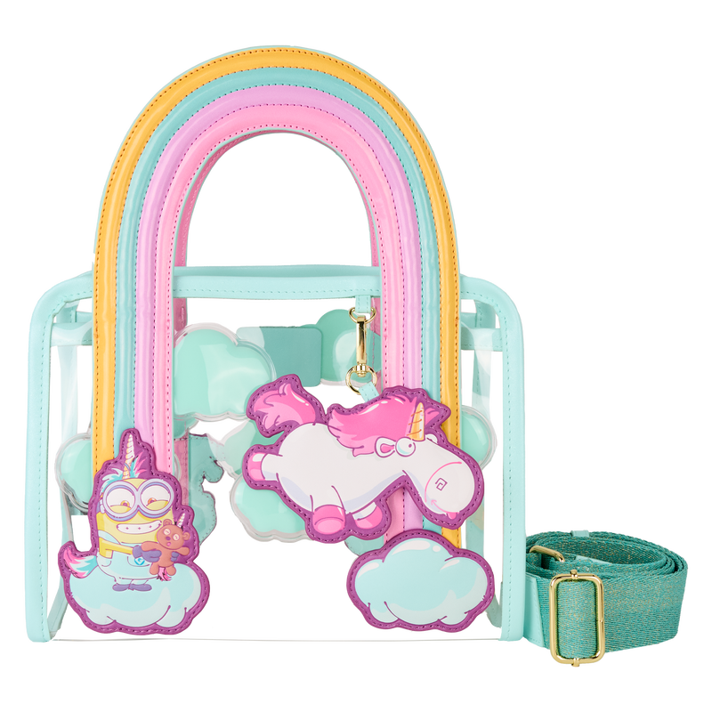 Loungefly Minions Fluffy Unicorn Rainbow Clear Mini Tote Crossbody Bag