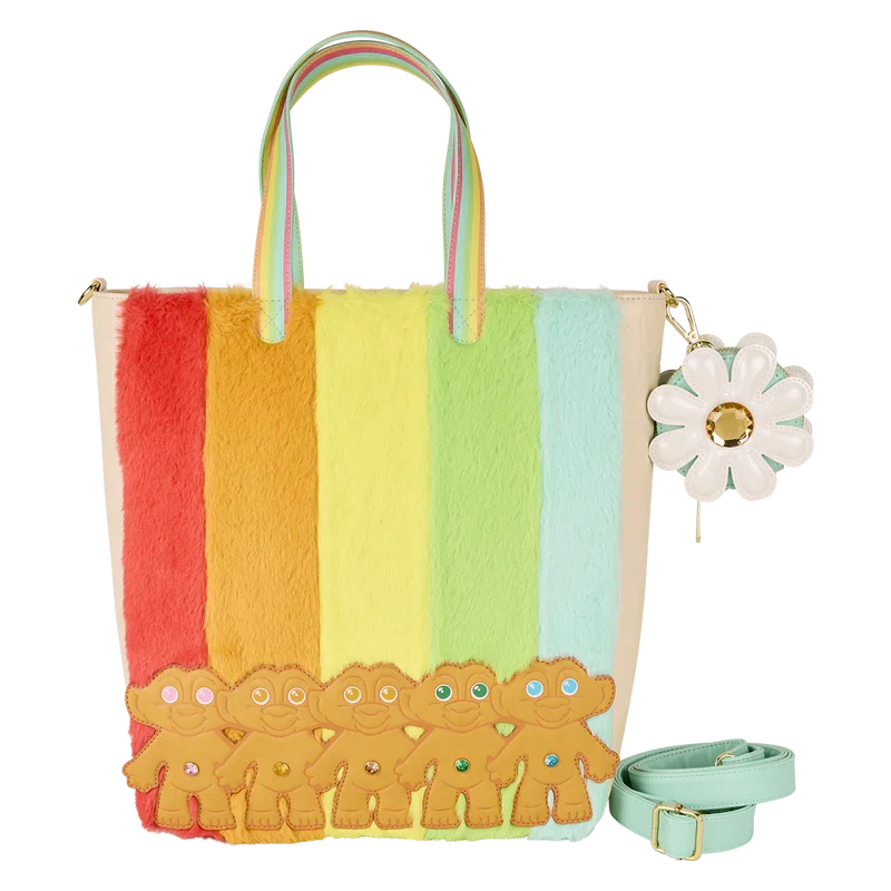 Loungefly Classic Trolls Plush Glitter Tote Crossbody Bag with Coin Bag