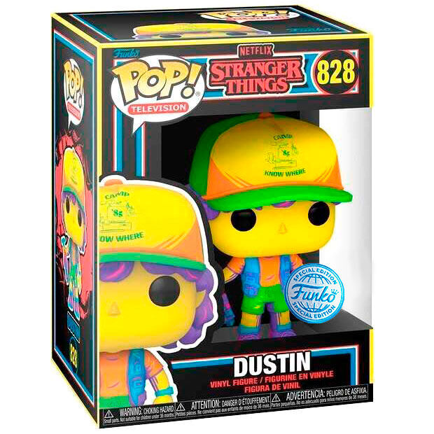 Funko Pop! TV: Stranger Things - Dustin (Blacklight) #828 Exclusive Vinyl Figure - Ginga Toys