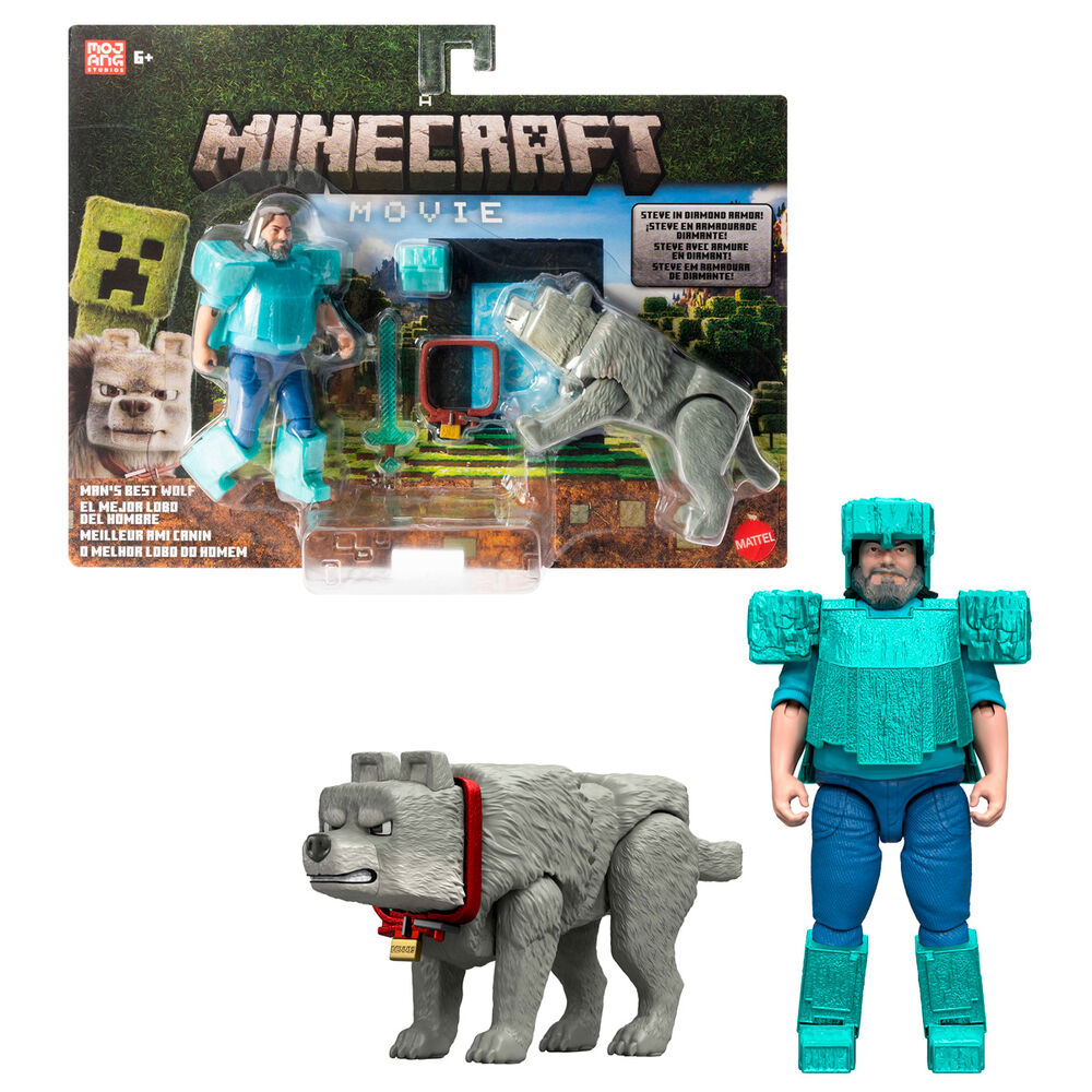 Minecraft The Movie Steve & Wolf 2-Pack Figure Set - Ginga Toys