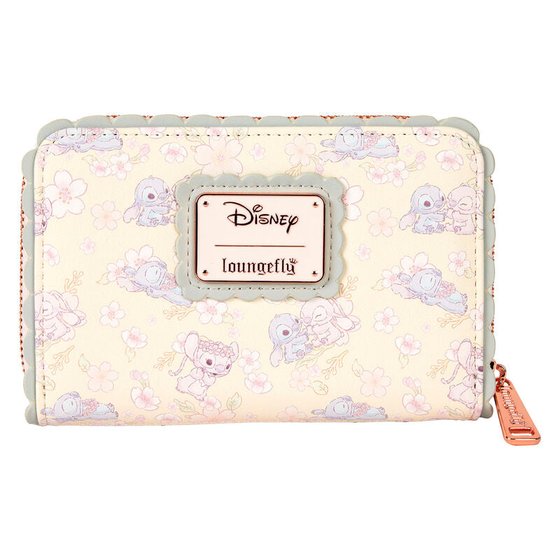Loungefly Disney Stitch & Angel Cherry Blossom All-Over Print Zip Around Wallet - Ginga Toys