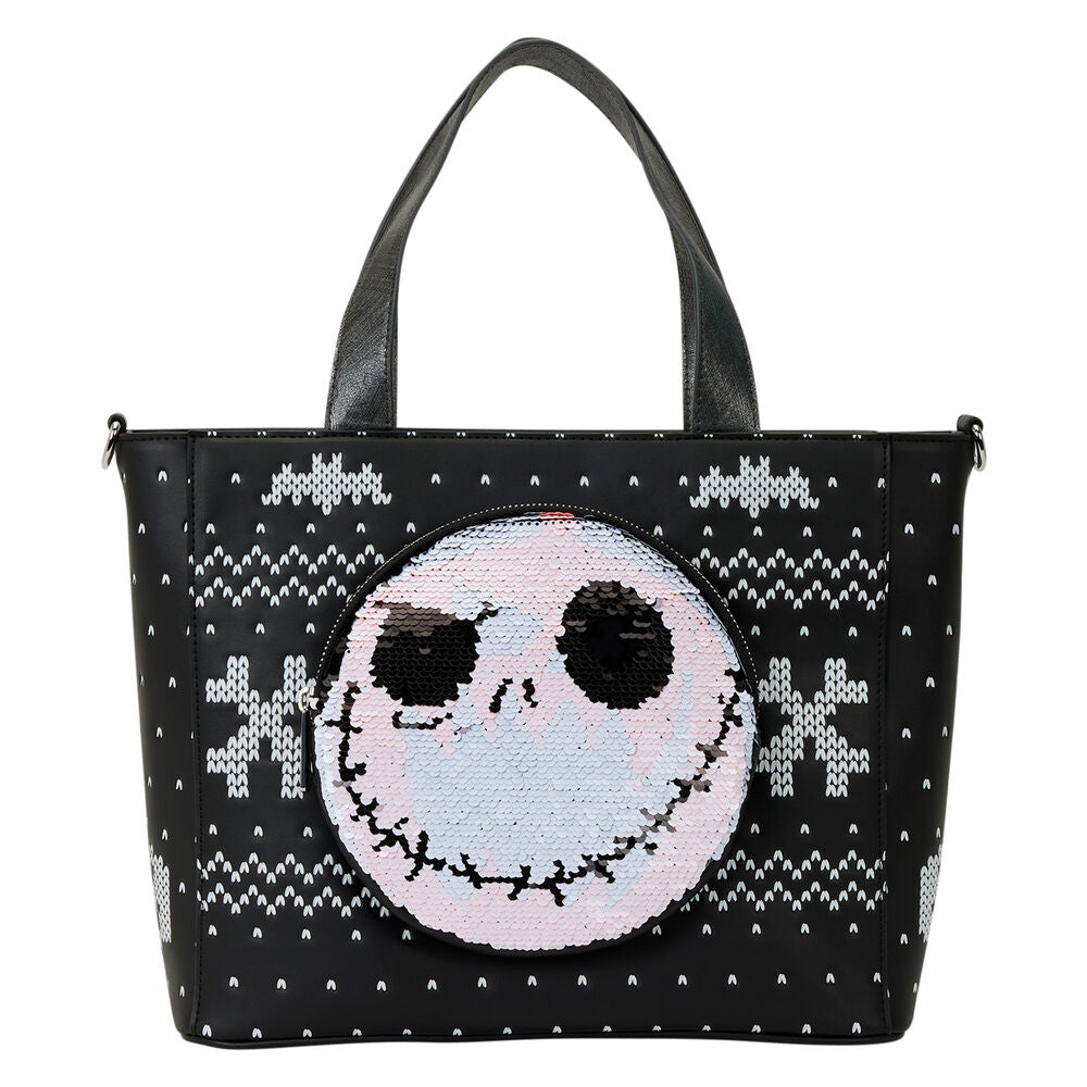 Loungefly Disney The Nightmare Before Christmas Jack Skellington Reversible Sequins Tote Crossbody Bag with Coin Bag - Ginga Toys