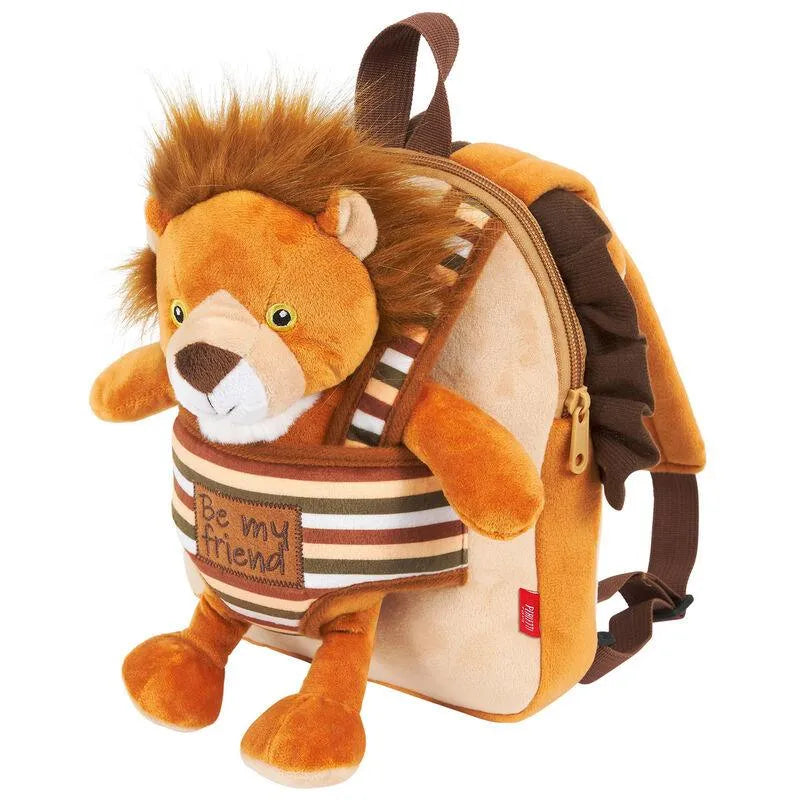 Lenny Lion Preschool Kids reversible backpack with plush toy 25cm - Perletti - Ginga Toys