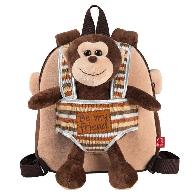 Max Monkey Kids Preschool reversible Backpack with plush toy 25cm - Perletti - Ginga Toys