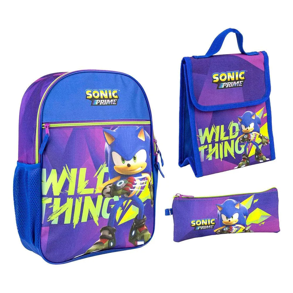 Sonic Prime Kids School Medium pencil case + lunch box + backpack 42cm - Cerda - Ginga Toys