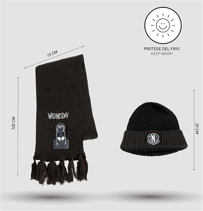 Netflix Wednesday Addams Beanie & Scarf Set - Ginga Toys