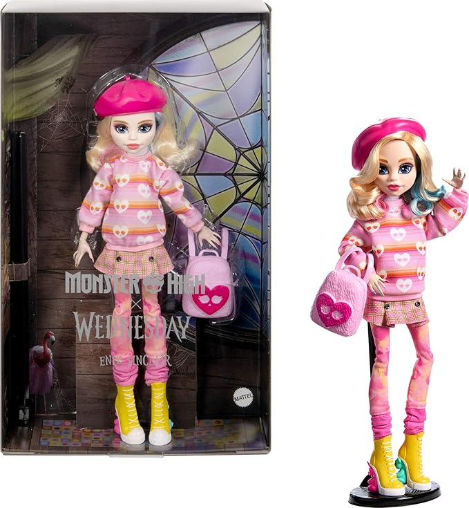 Monster High Wednesday Collectible Doll - Enid Sinclair in Pink Fashion With Accessories - Ginga Toys