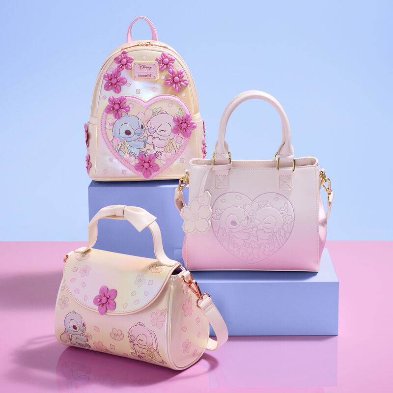 Loungefly Disney Stitch & Angel Cherry Blossom Bow Handle Crossbody Bag - Ginga Toys