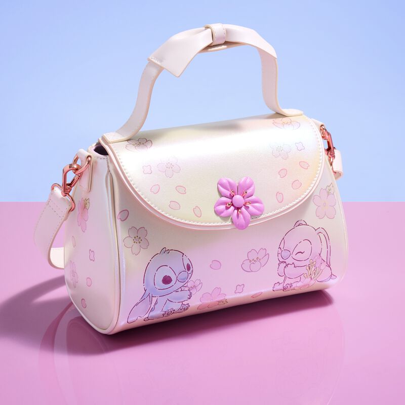 Loungefly Disney Stitch & Angel Cherry Blossom Bow Handle Crossbody Bag - Ginga Toys