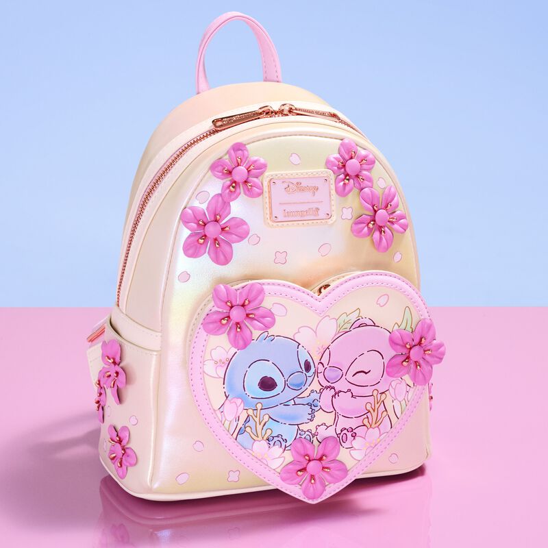 Loungefly Disney Stitch & Angel Cherry Blossom Heart Mini Backpack - Ginga Toys