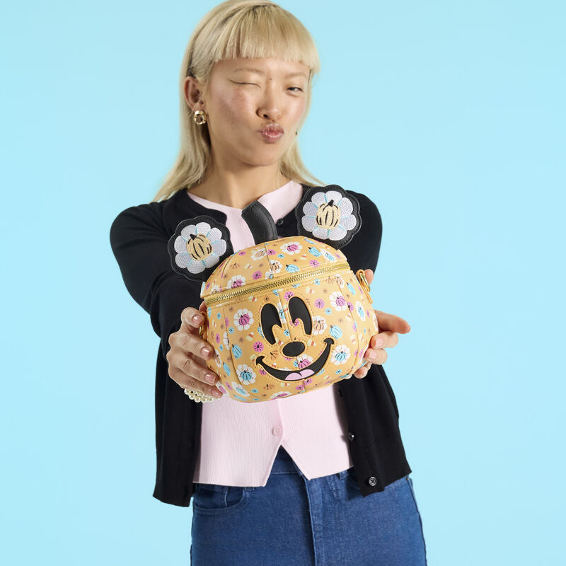 Loungefly Disney Mickey Mouse Floral Pumpkin Head Glow Figural Crossbody Bag - Ginga Toys