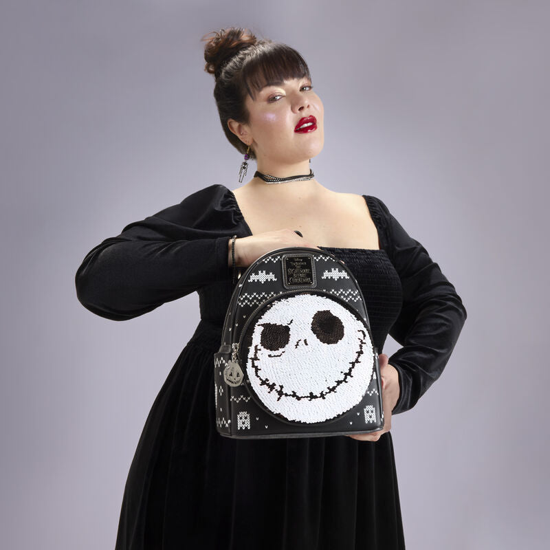Loungefly Disney The Nightmare Before Christmas Jack Skellington Reversible Sequins Mini Backpack - Ginga Toys