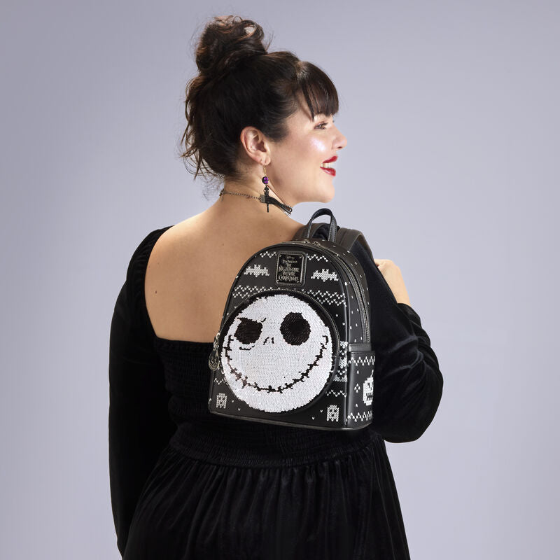 Loungefly Disney The Nightmare Before Christmas Jack Skellington Reversible Sequins Mini Backpack - Ginga Toys