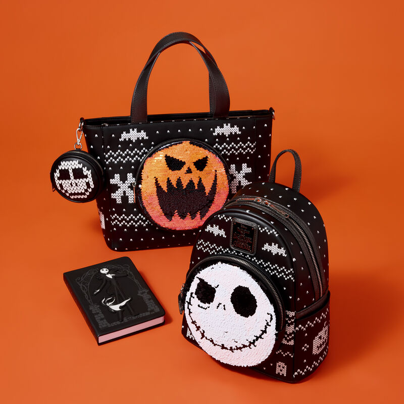 Loungefly Disney The Nightmare Before Christmas Jack Skellington Reversible Sequins Tote Crossbody Bag with Coin Bag - Ginga Toys