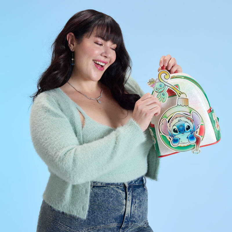 Loungefly Disney Stitch & Scrump Iridescent Holiday Ornament Mini Backpack - Ginga Toys