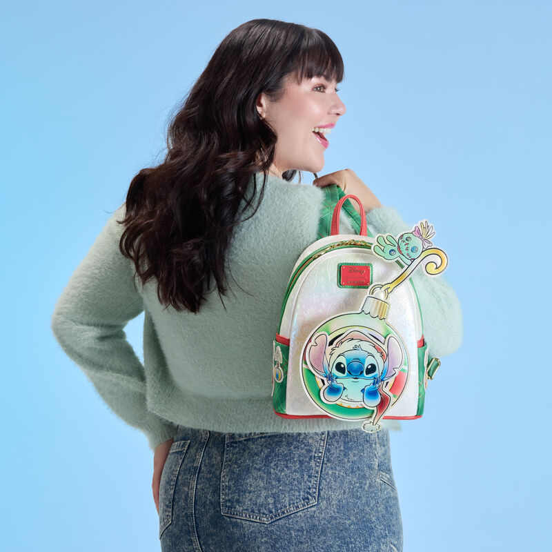 Loungefly Disney Stitch & Scrump Iridescent Holiday Ornament Mini Backpack - Ginga Toys