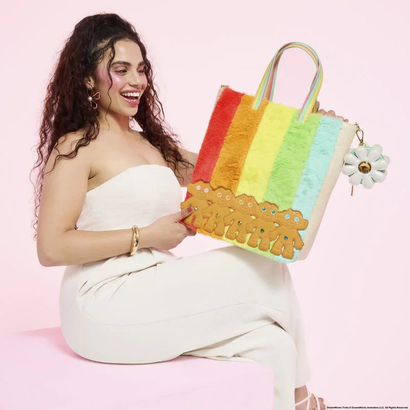 Loungefly Classic Trolls Plush Glitter Tote Crossbody Bag with Coin Bag