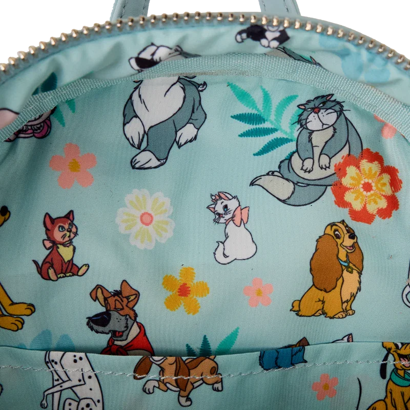 Loungefly Disney Dogs & Cats Floral Faux Denim Fringe Mini Backpack