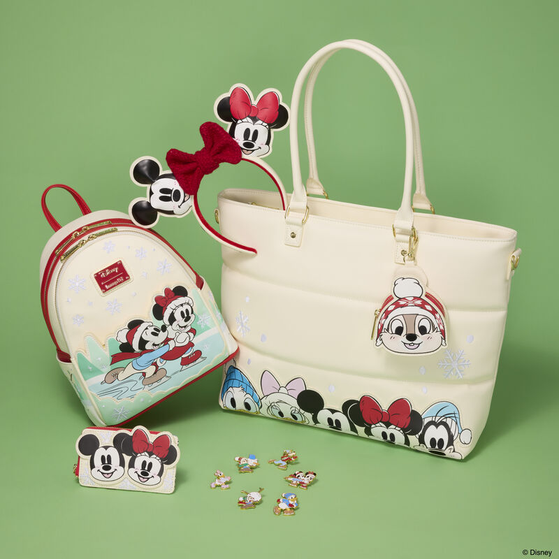 LOUNGEFLY Disney Mickey and Friends Holiday Snow zip around card holder featuring Mickey and Minnie Mouse - Ginga Toys