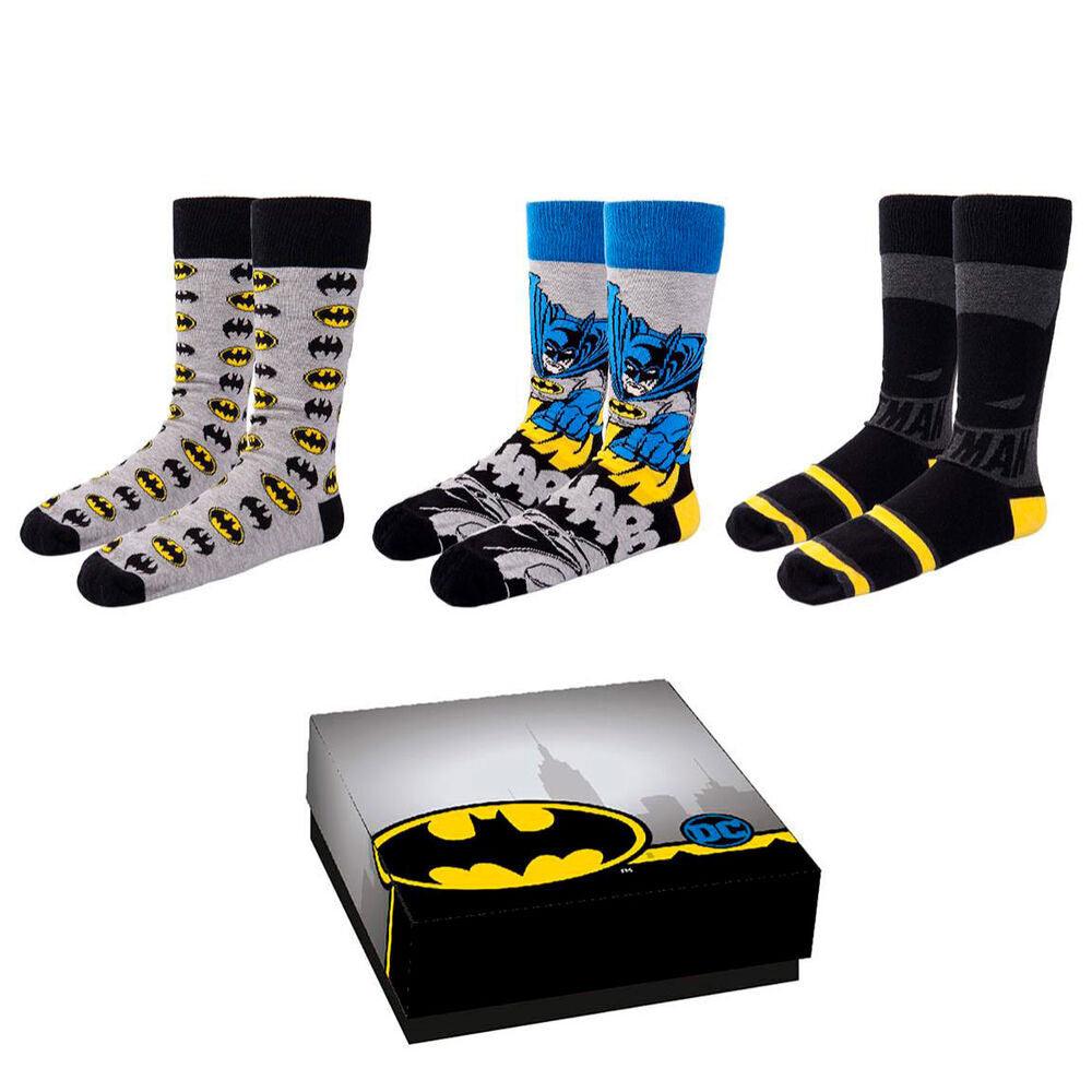 DC Comics - Batman Adult Socks Pack 3 Pieces Gift Box - Cerda - Ginga Toys