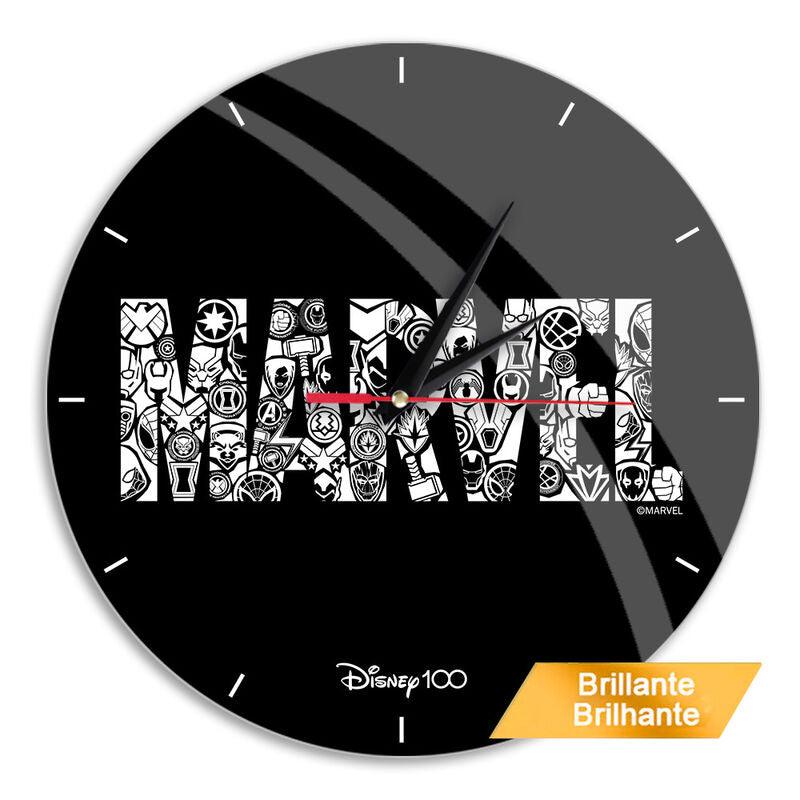 Disney 100th Marvel Logo Wall Clock Glossy Black - Ert Group - Ginga Toys