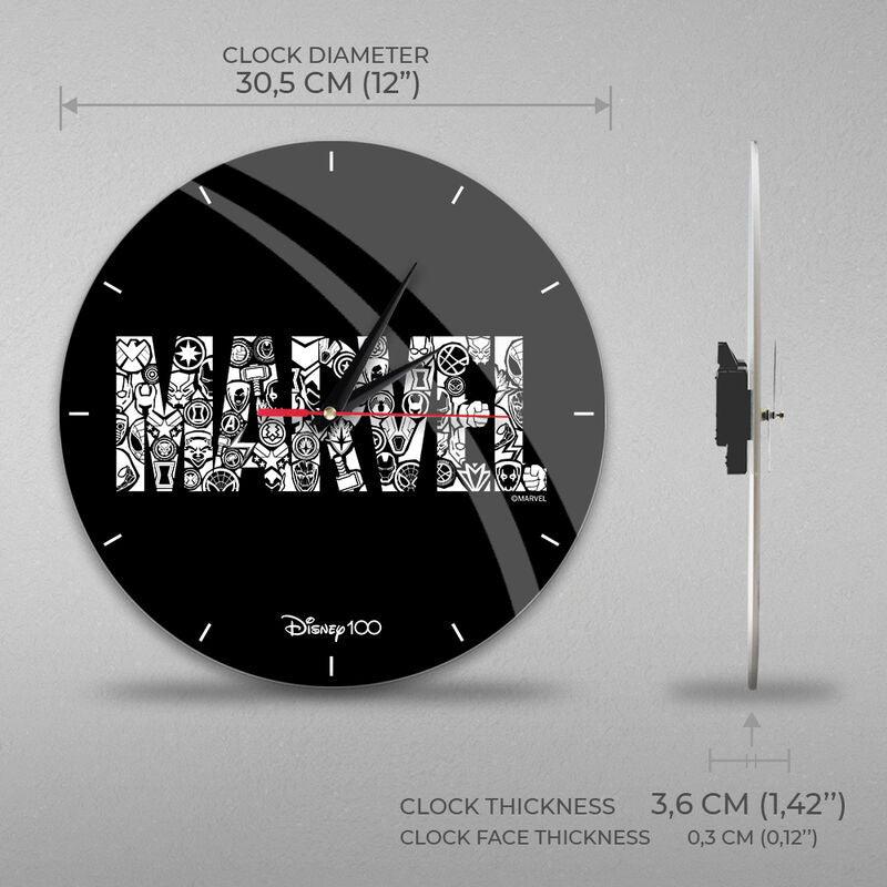 Disney 100th Marvel Logo Wall Clock Glossy Black - Ert Group - Ginga Toys