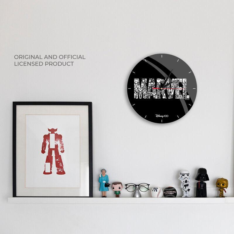 Disney 100th Marvel Logo Wall Clock Glossy Black - Ert Group - Ginga Toys
