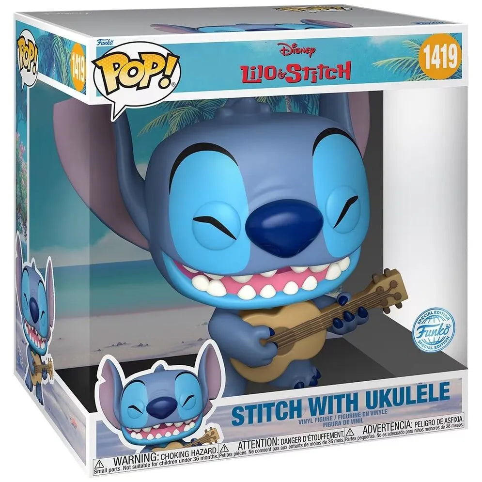 Funko Pop! Disney: 10" Stitch with Ukelele Jumbo Exclusive Figure #1419 - Ginga Toys