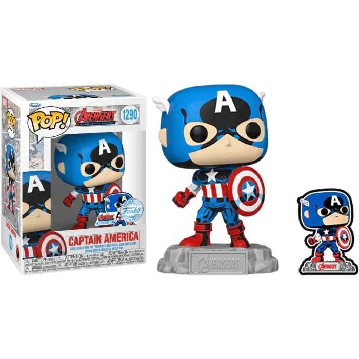 Funko Pop! The Avengers Captain America Exclusive Figure / Enamel Pin #1290 - Funko - Ginga Toys