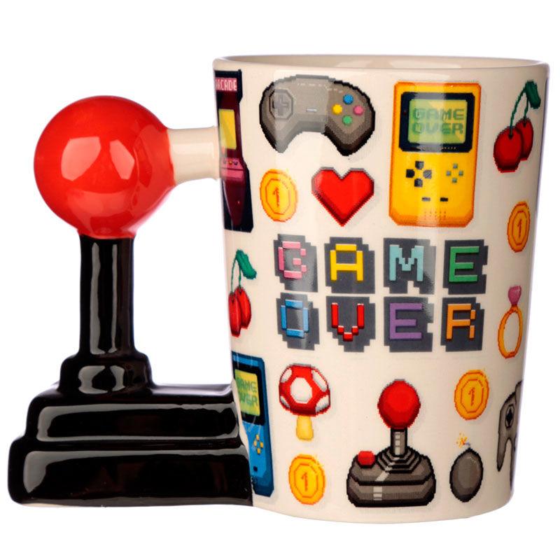 Game Over Joystick with Pixel Decal Ceramic Shaped Handle Mug - Puckator - Ginga Toys