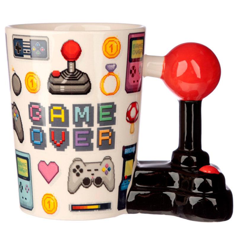 Game Over Joystick with Pixel Decal Ceramic Shaped Handle Mug - Puckator - Ginga Toys
