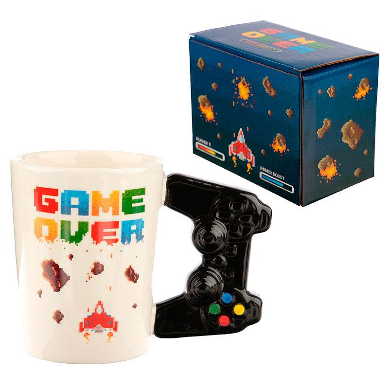 Game Over with Pixel Decal Controller Videogame Ceramic Shaped Handle Mug - Puckator - Ginga Toys