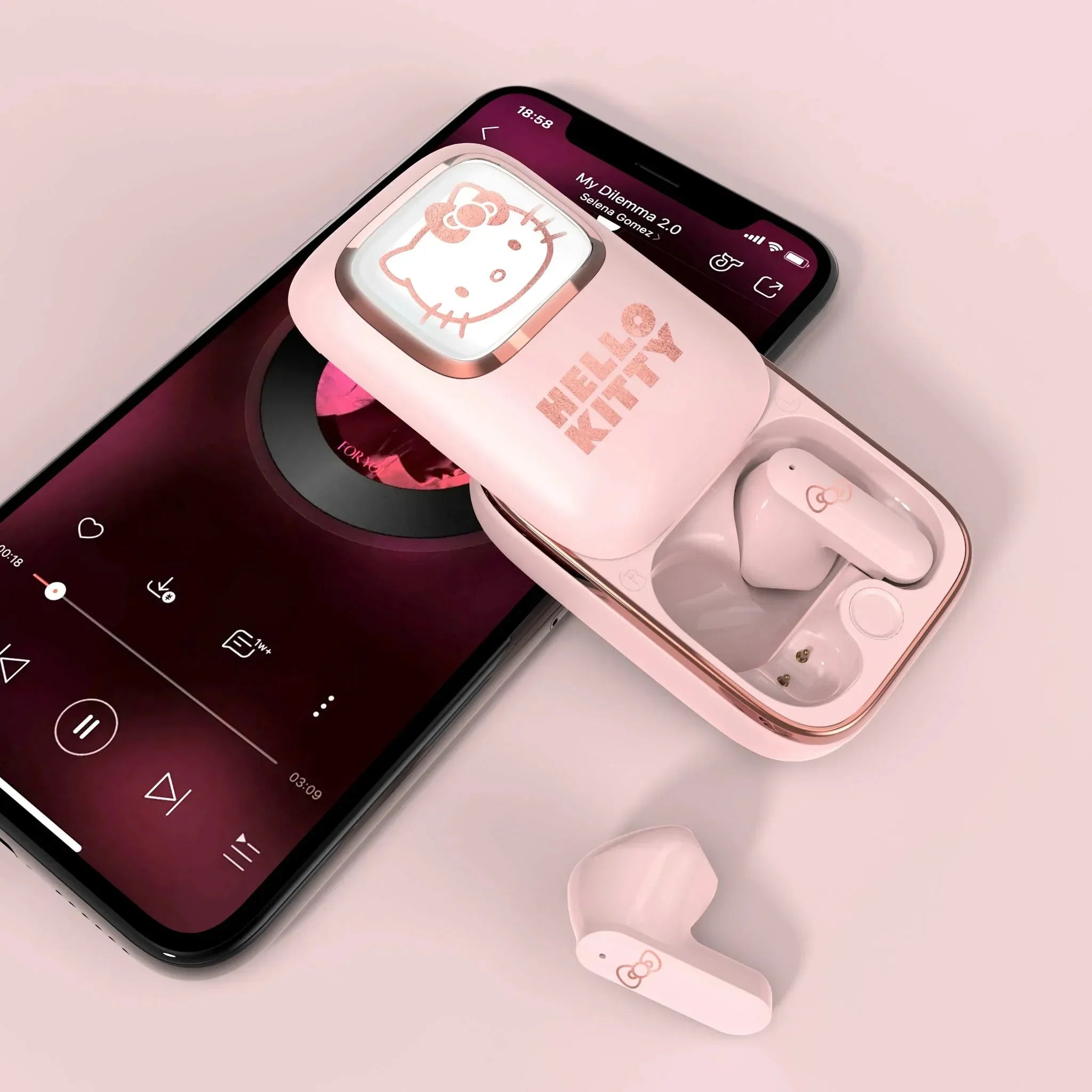 Hello Kitty Slide TWS Wireless Earphones - Earpods Pink / Rose Gold - Ginga Toys