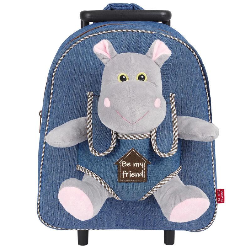 Holly Hypopotamo Kids School Trolley Backpack with plush toy 38cm - Perletti - Ginga Toys