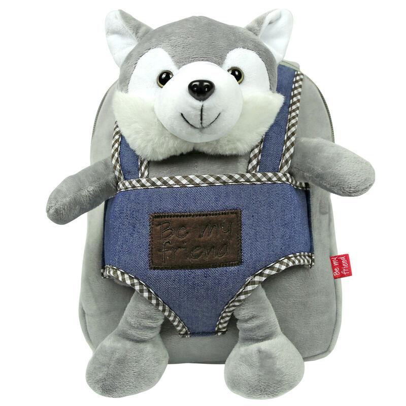 Husky Harry Preschool reversible Backpack with plush toy 26cm - Perletti - Ginga Toys