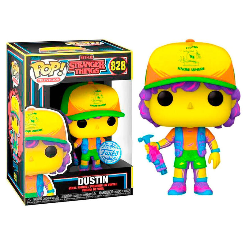 Funko Pop! TV: Stranger Things - Dustin (Blacklight) #828 Exclusive Vinyl Figure - Ginga Toys