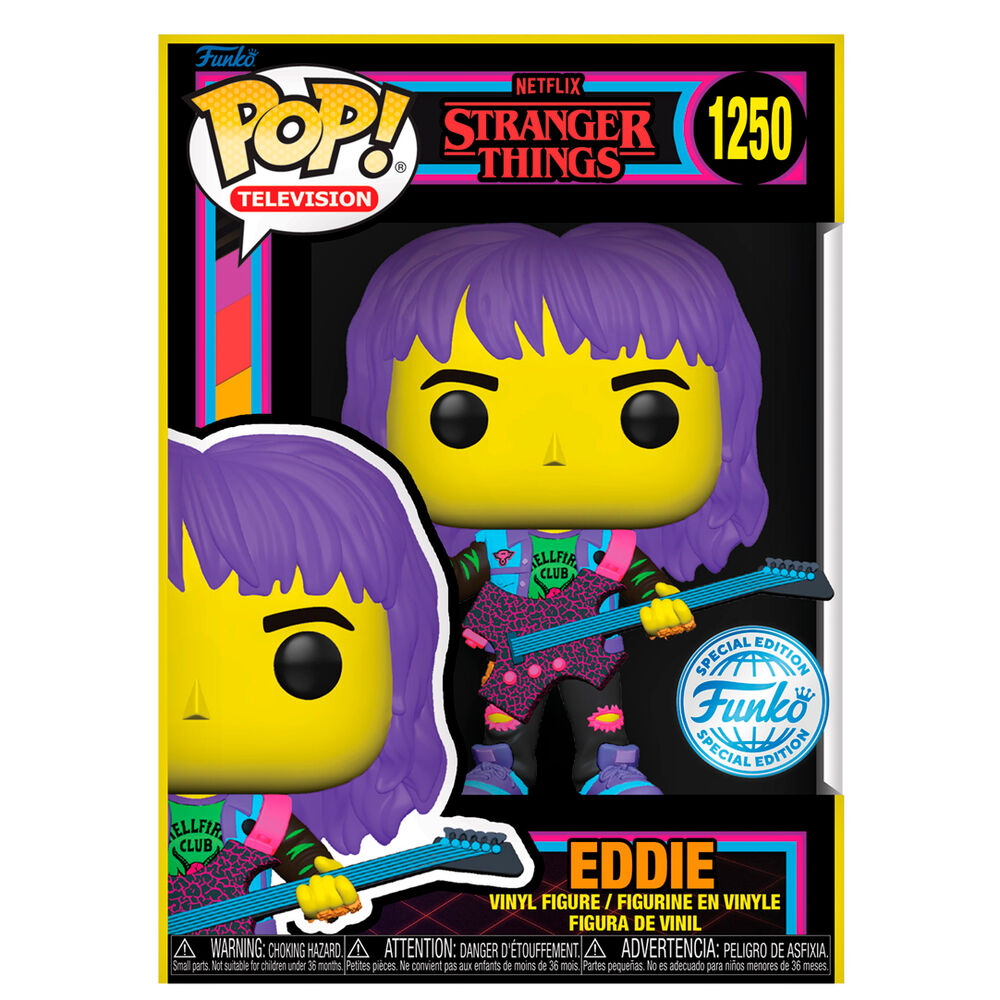 Funko Stranger Things 4 - Eddie with Guitar Blacklight Pop! Vinyl Figure Exclusive #1250 - Ginga Toys