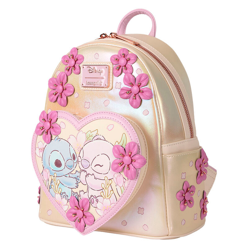 Loungefly Disney Stitch & Angel Cherry Blossom Heart Mini Backpack - Ginga Toys