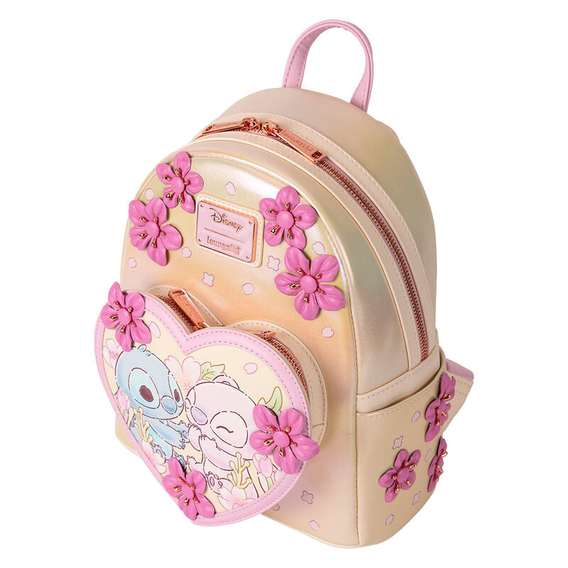 Loungefly Disney Stitch & Angel Cherry Blossom Heart Mini Backpack - Ginga Toys