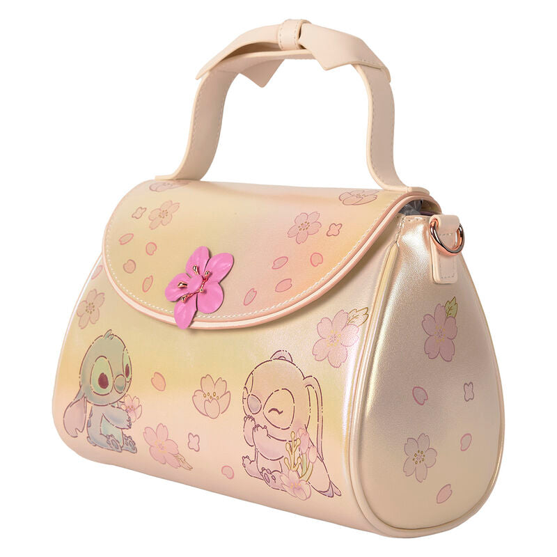 Loungefly Disney Stitch & Angel Cherry Blossom Bow Handle Crossbody Bag - Ginga Toys