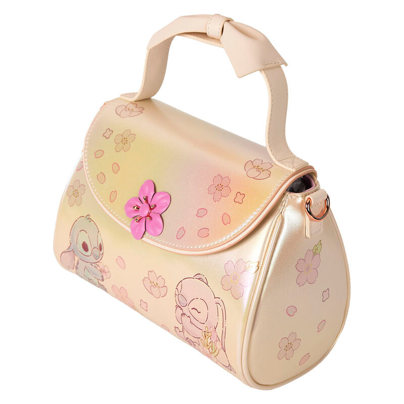 Loungefly Disney Stitch & Angel Cherry Blossom Bow Handle Crossbody Bag - Ginga Toys
