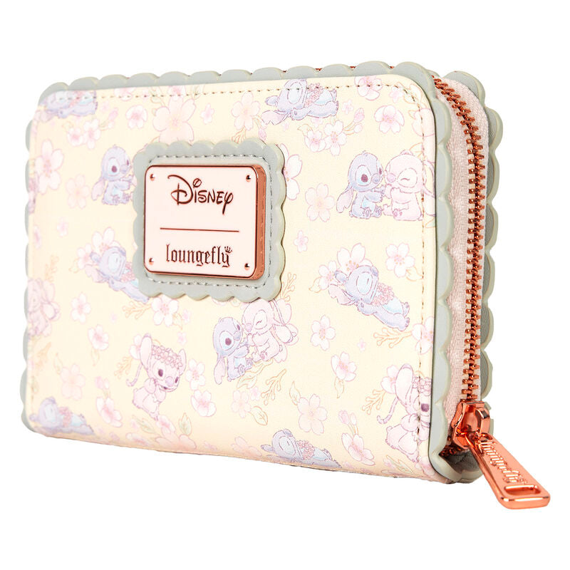 Loungefly Disney Stitch & Angel Cherry Blossom All-Over Print Zip Around Wallet - Ginga Toys