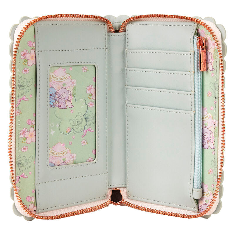 Loungefly Disney Stitch & Angel Cherry Blossom All-Over Print Zip Around Wallet - Ginga Toys