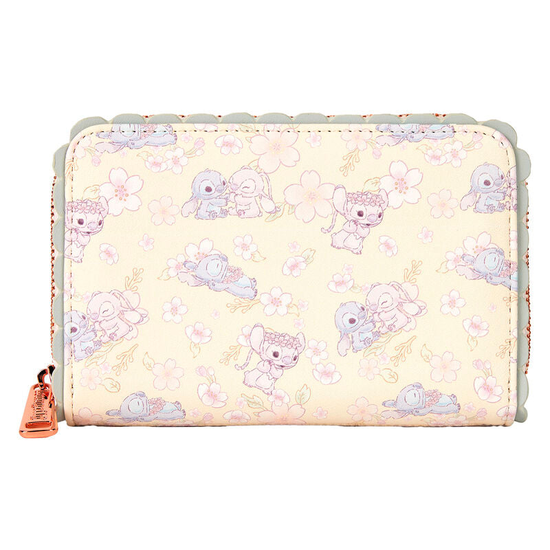 Loungefly Disney Stitch & Angel Cherry Blossom All-Over Print Zip Around Wallet - Ginga Toys