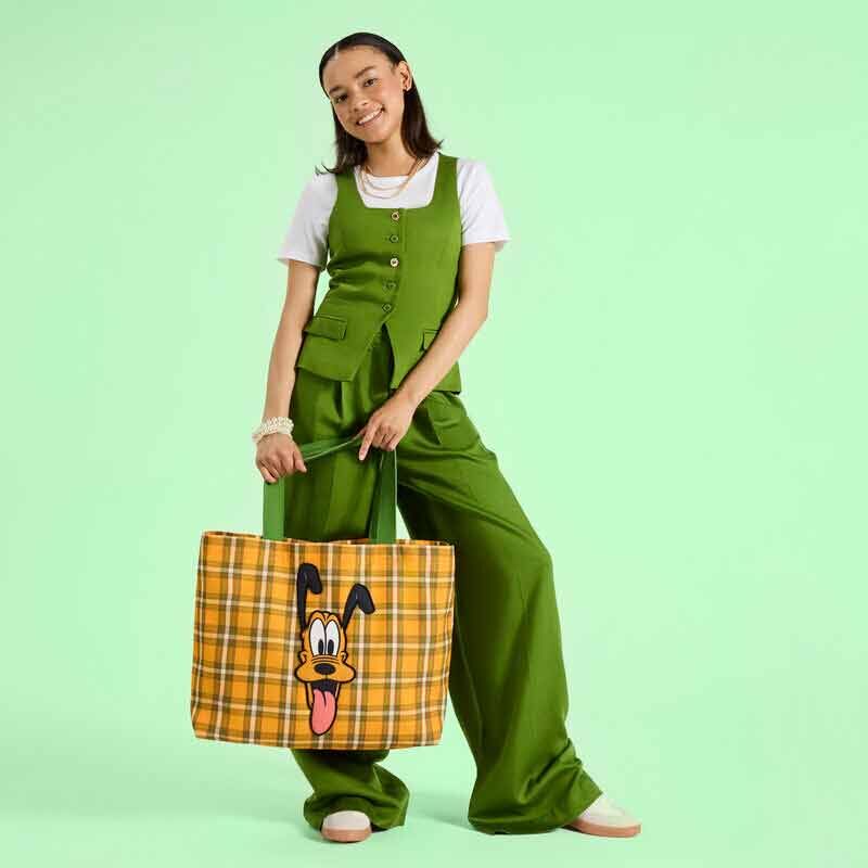 Loungefly Disney Pluto 95th Anniversary Plaid Canvas Tote Bag - Ginga Toys
