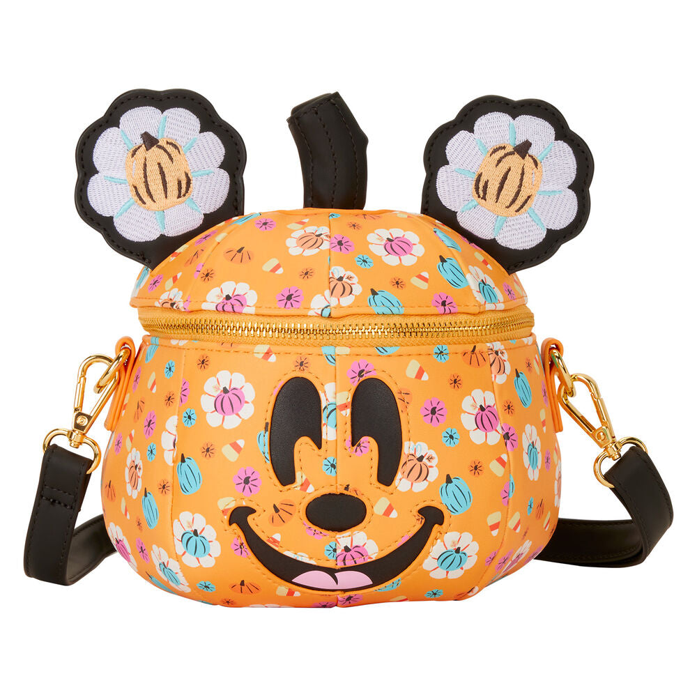 Loungefly Disney Mickey Mouse Floral Pumpkin Head Glow Figural Crossbody Bag - Ginga Toys
