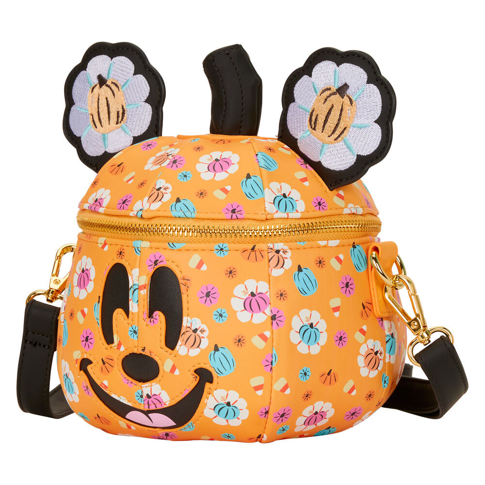 Loungefly Disney Mickey Mouse Floral Pumpkin Head Glow Figural Crossbody Bag - Ginga Toys