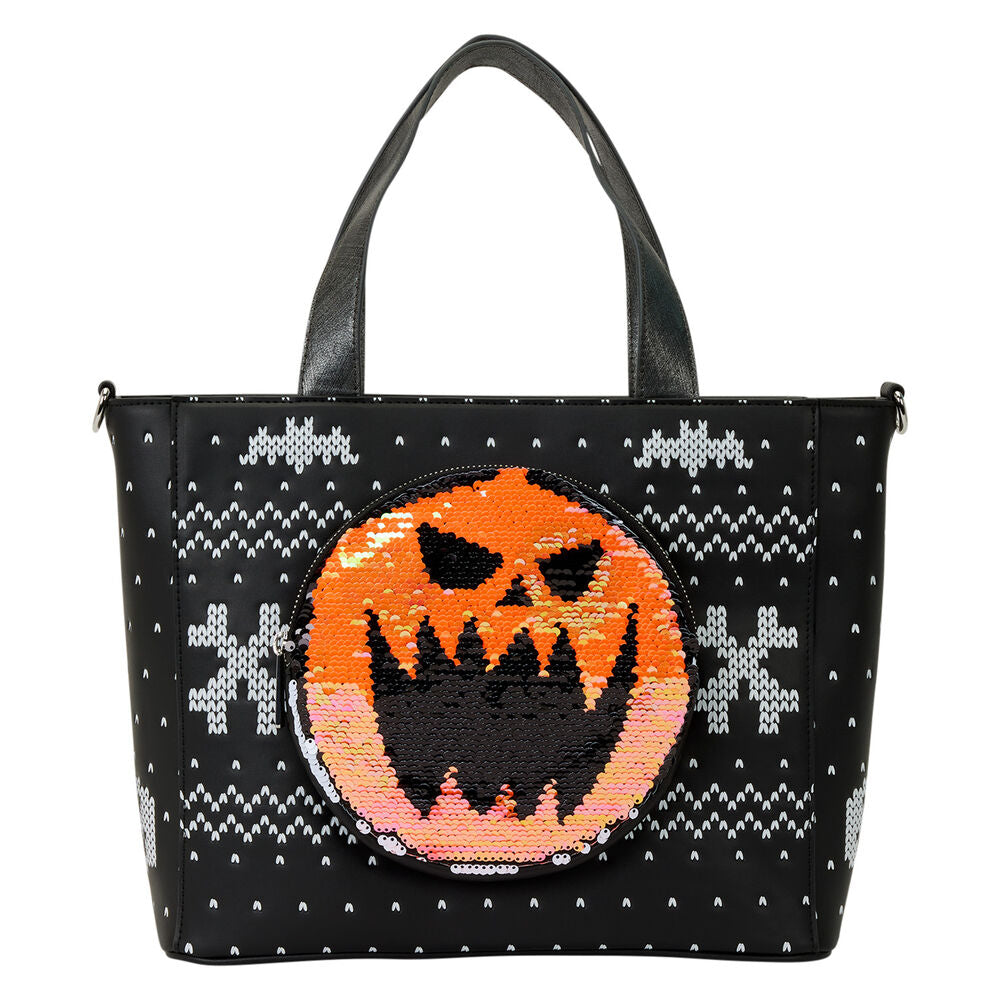 Loungefly Disney The Nightmare Before Christmas Jack Skellington Reversible Sequins Tote Crossbody Bag with Coin Bag - Ginga Toys