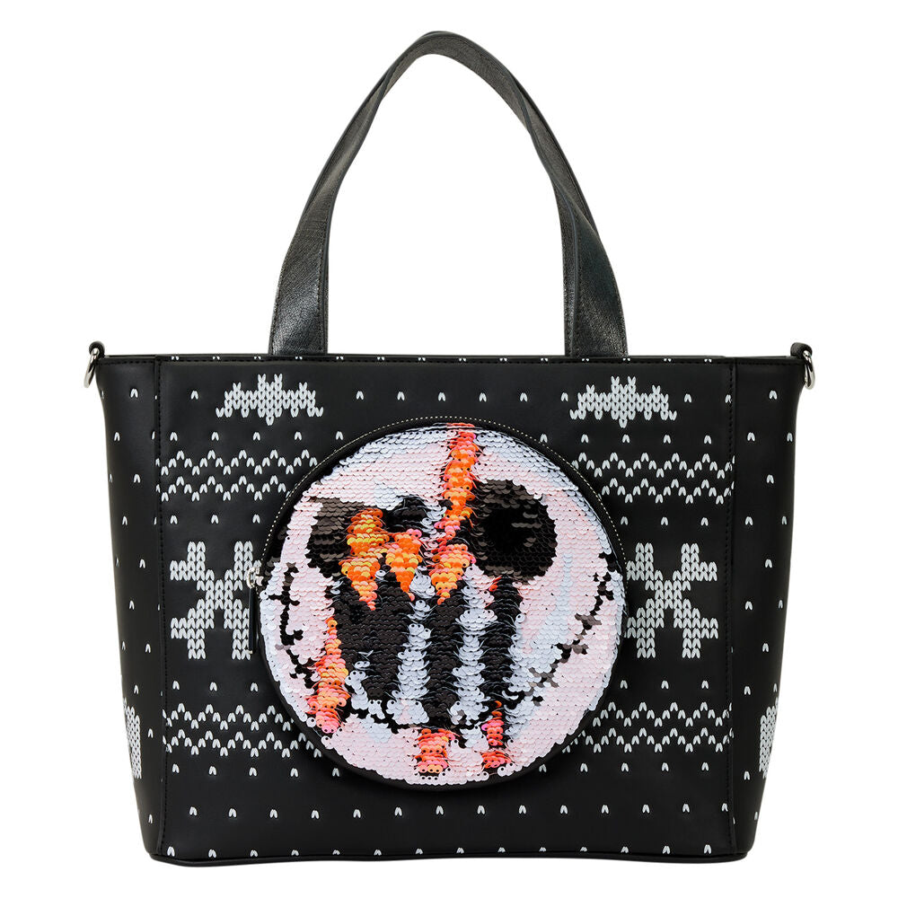 Loungefly Disney The Nightmare Before Christmas Jack Skellington Reversible Sequins Tote Crossbody Bag with Coin Bag - Ginga Toys