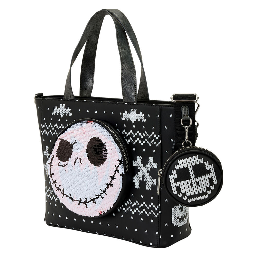 Loungefly Disney The Nightmare Before Christmas Jack Skellington Reversible Sequins Tote Crossbody Bag with Coin Bag - Ginga Toys
